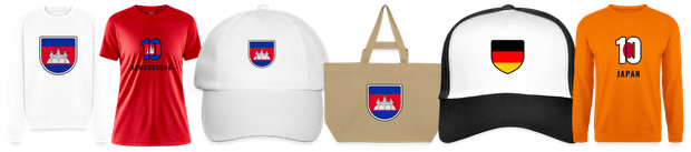 Flaggenmotiv Kambodscha auf Shirt, Trikot, Cap und Tasche