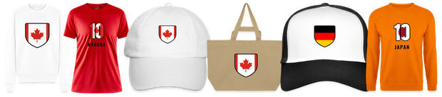Flaggenmotiv Kanada auf Shirt, Trikot, Cap und Tasche