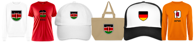 Flaggenmotiv Kenia auf Shirt, Trikot, Cap und Tasche