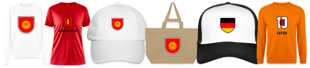 Flaggenmotiv Kirgistan auf Shirt, Trikot, Cap und Tasche