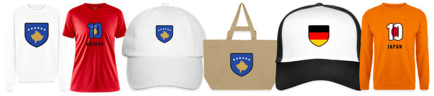 Flaggenmotiv Kosovo auf Shirt, Trikot, Cap und Tasche