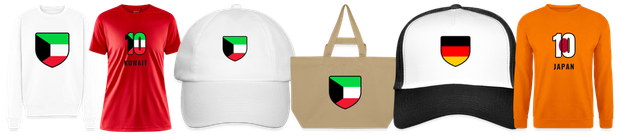 Flaggenmotiv Kuwait auf Shirt, Trikot, Cap und Tasche