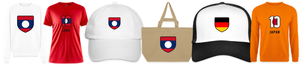 Flaggenmotiv Laos auf Shirt, Trikot, Cap und Tasche