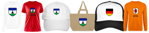 Flaggenmotiv Lesotho auf Shirt, Trikot, Cap und Tasche