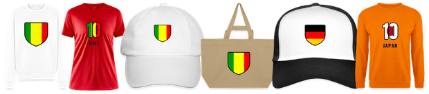 Flaggenmotiv Mali auf Shirt, Trikot, Cap und Tasche