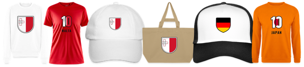 Flaggenmotiv Malta auf Shirt, Trikot, Cap und Tasche
