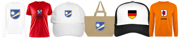 Flaggenmotiv Marshall-Inseln auf Shirt, Trikot, Cap und Tasche