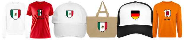 Flaggenmotiv Mexiko auf Shirt, Trikot, Cap und Tasche