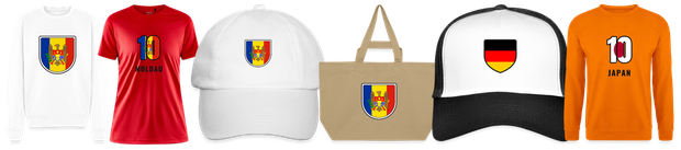 Flaggenmotiv Moldawien auf Shirt, Trikot, Cap und Tasche