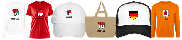 Flaggenmotiv Monaco auf Shirt, Trikot, Cap und Tasche