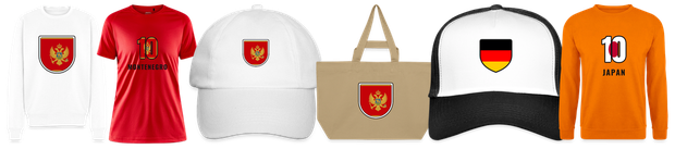 Flaggenmotiv Montenegro auf Shirt, Trikot, Cap und Tasche