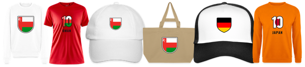 Flaggenmotiv Oman auf Shirt, Trikot, Cap und Tasche