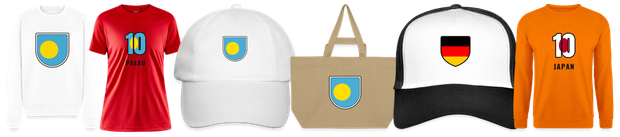 Flaggenmotiv Palau auf Shirt, Trikot, Cap und Tasche