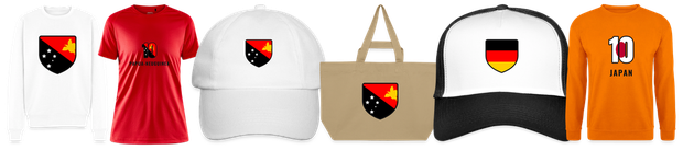 Flaggenmotiv Papua-Neuguinea auf Shirt, Trikot, Cap und Tasche
