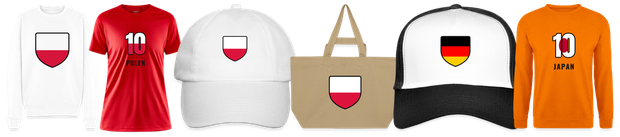 Flaggenmotiv Polen auf Shirt, Trikot, Cap und Tasche