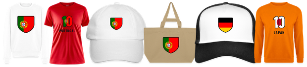 Flaggenmotiv Portugal auf Shirt, Trikot, Cap und Tasche