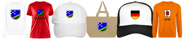 Flaggenmotiv Salomonen auf Shirt, Trikot, Cap und Tasche
