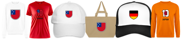 Flaggenmotiv Samoa auf Shirt, Trikot, Cap und Tasche