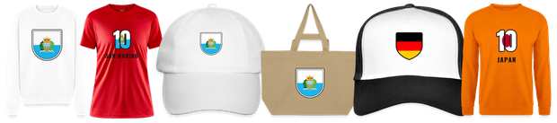 Flaggenmotiv San Marino auf Shirt, Trikot, Cap und Tasche