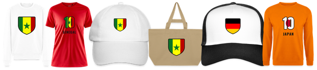 Flaggenmotiv Senegal auf Shirt, Trikot, Cap und Tasche