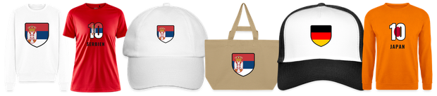Flaggenmotiv Serbien auf Shirt, Trikot, Cap und Tasche