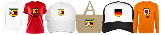 Flaggenmotiv Simbabwe auf Shirt, Trikot, Cap und Tasche