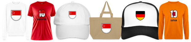 Flaggenmotiv Singapur auf Shirt, Trikot, Cap und Tasche