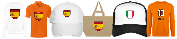 Flaggenmotiv Spanien auf Shirt, Trikot, Cap und Tasche