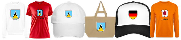 Flaggenmotiv St. Lucia auf Shirt, Trikot, Cap und Tasche