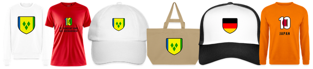 Flaggenmotiv St. Vincent und die Grenadinen auf Shirt, Trikot, Cap und Tasche