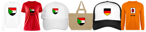 Flaggenmotiv Sudan auf Shirt, Trikot, Cap und Tasche