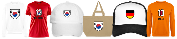 Flaggenmotiv Südkorea auf Shirt, Trikot, Cap und Tasche