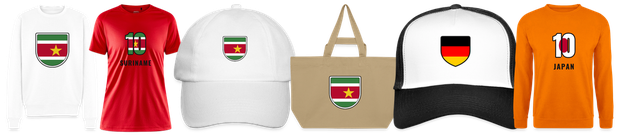 Flaggenmotiv Suriname auf Shirt, Trikot, Cap und Tasche