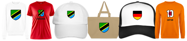 Flaggenmotiv Tansania auf Shirt, Trikot, Cap und Tasche