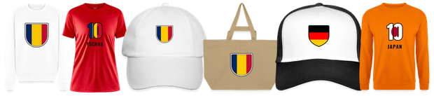 Flaggenmotiv Tschad auf Shirt, Trikot, Cap und Tasche
