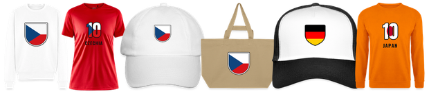 Flaggenmotiv Tschechische Republik auf Shirt, Trikot, Cap und Tasche