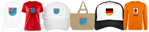 Flaggenmotiv Tuvalu auf Shirt, Trikot, Cap und Tasche