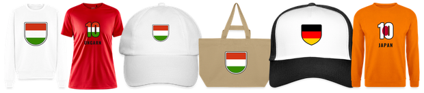 Flaggenmotiv Ungarn auf Shirt, Trikot, Cap und Tasche