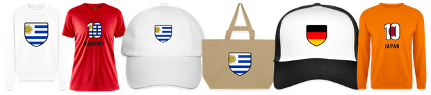Flaggenmotiv Uruguay auf Shirt, Trikot, Cap und Tasche