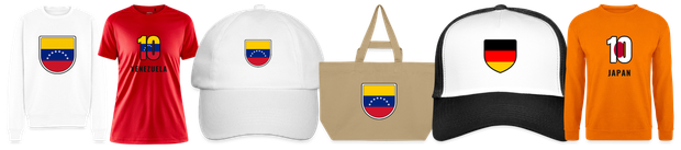 Flaggenmotiv Venezuela auf Shirt, Trikot, Cap und Tasche