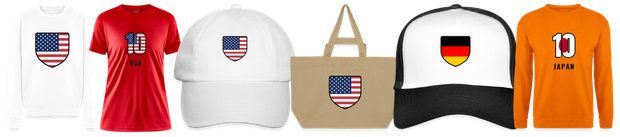 Flaggenmotiv Vereinigte Staaten von Amerika (USA) auf Shirt, Trikot, Cap und Tasche