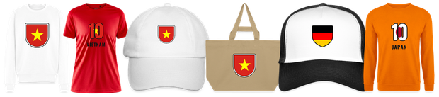 Flaggenmotiv Vietnam auf Shirt, Trikot, Cap und Tasche