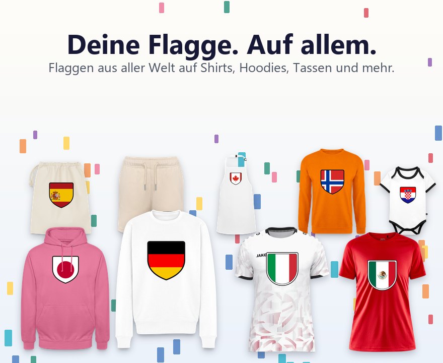 Flaggenmotive auf Hoodie, Sweatshirt, Trikot, T-Shirt und Babybody
