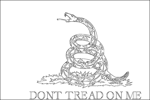 Umriss der Flagge Gadsden (USA um 1775) zum Ausmalen