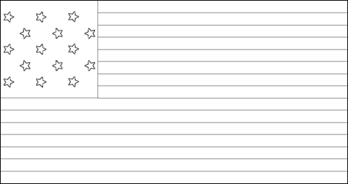 Umriss der Flagge Star-Spangled Banner (USA 1795-1818) zum Ausmalen