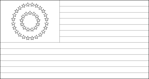 Umriss der Flagge USA 37 Sterne (1867-1877) zum Ausmalen