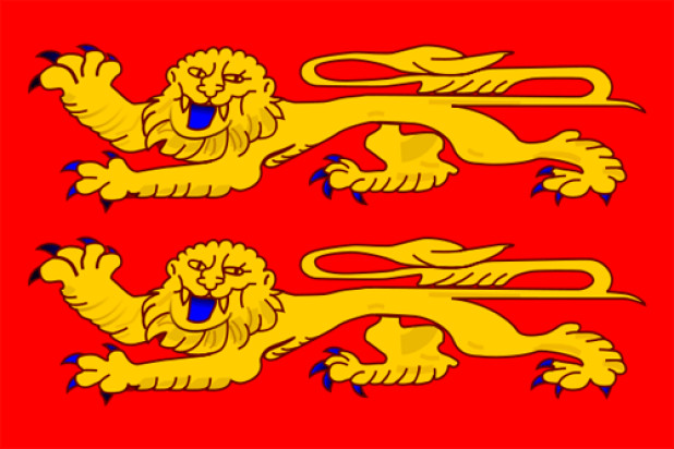 Fahne Flagge der Normandie 30x40cm goldene Löwen auf Rot mit Stab